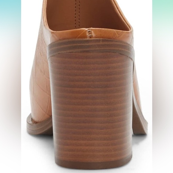 FOWT Crocodile Embossed Mules Chunky Stacked Heel Pointed Toe brown size 7 - Picture 3 of 16